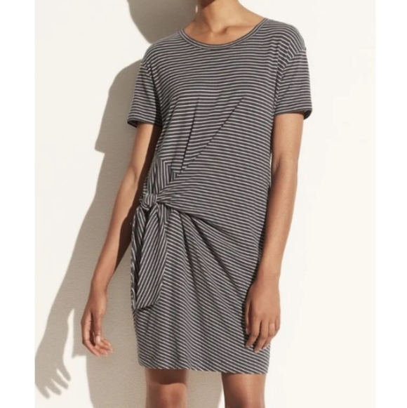 Vince Buttery Soft Stretchy Fabric Stripe Side Tie Minimalist Shift Dress Sz XL - Picture 1 of 10